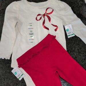 Garanimals Cream Onesie with Red Bow and Pants Set